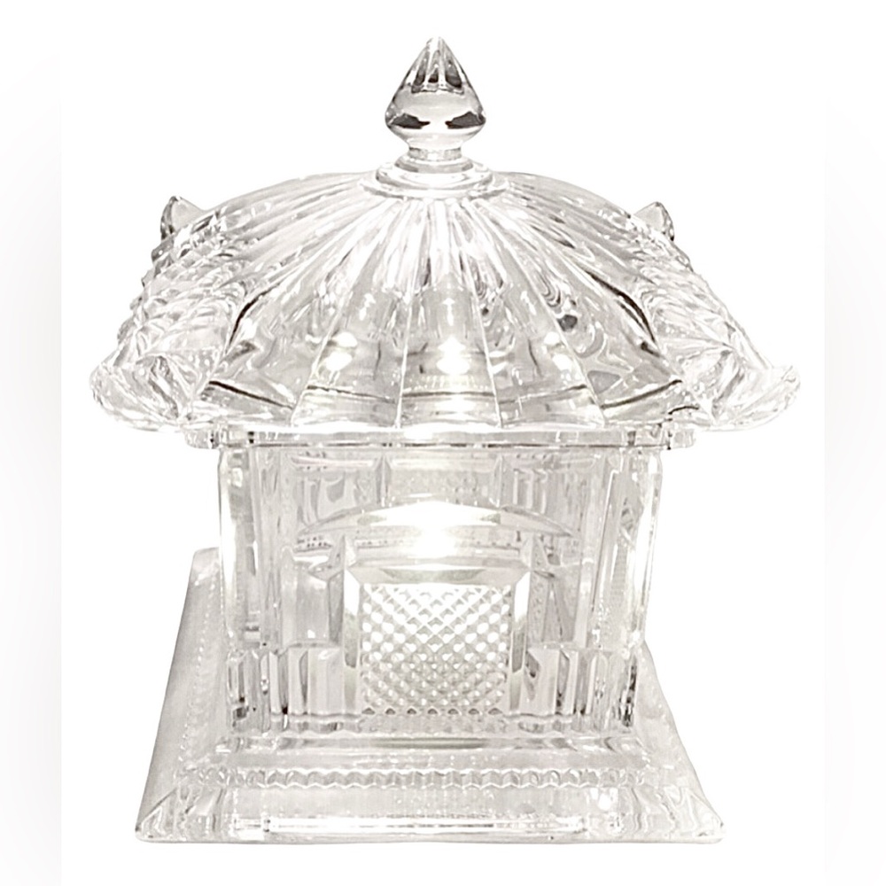 Rare Large Lead Crystal Pagoda Lidded Box